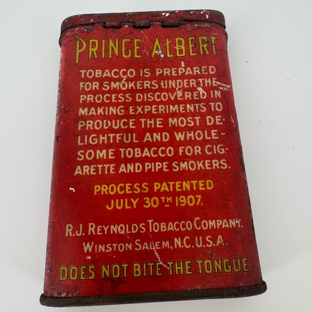 Prince Albert Crimp Cut Tobacco Tin Vintage Red Metal Pocket Can R.J. Reynolds - Picture 2 of 10